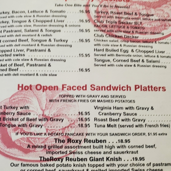 Roxy World Famous Now Closed THE ROXY Delicatessen New York City NYC Menu - Picture 5 of 8